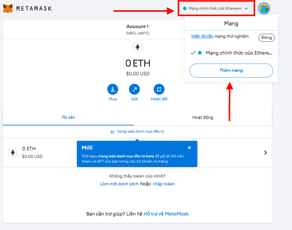 Thêm mạng mới mà người dùng muốn kết nối trên ví MetaMask